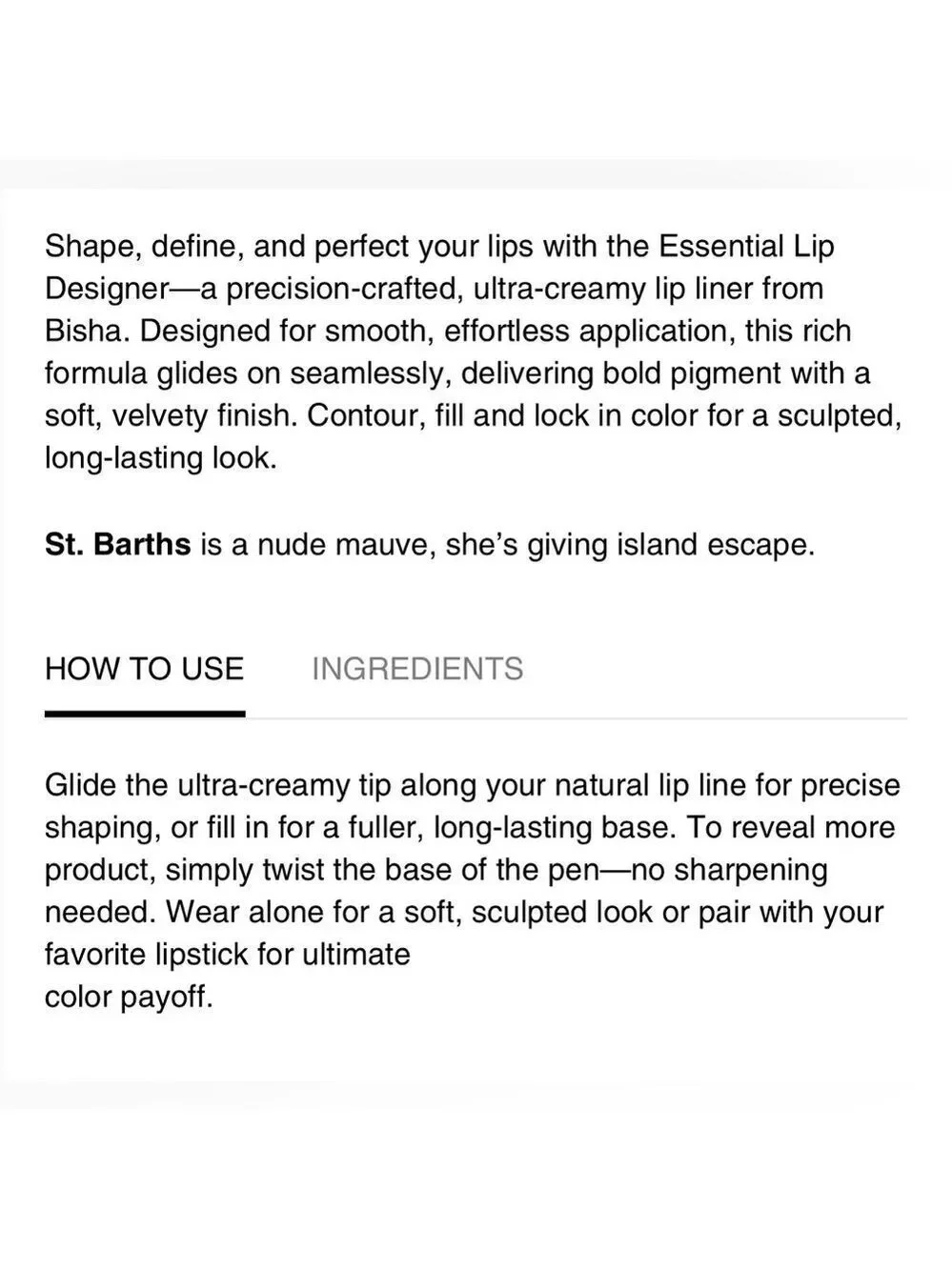 BISHA Essential Lip Designer Duo San Tropez St Barths Lip Liner